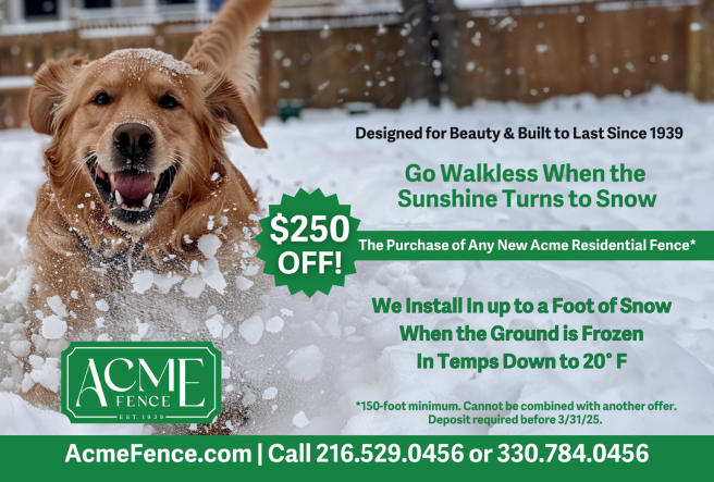 $250 OFF The Purchase of Any New Acme Residential Fence*. We Install In up to a Foot of Snow When the Ground is Frozen In Temps Down to 20° F. Acme Fence Akron $250 Off Installation of New Residential Fence Promotion
